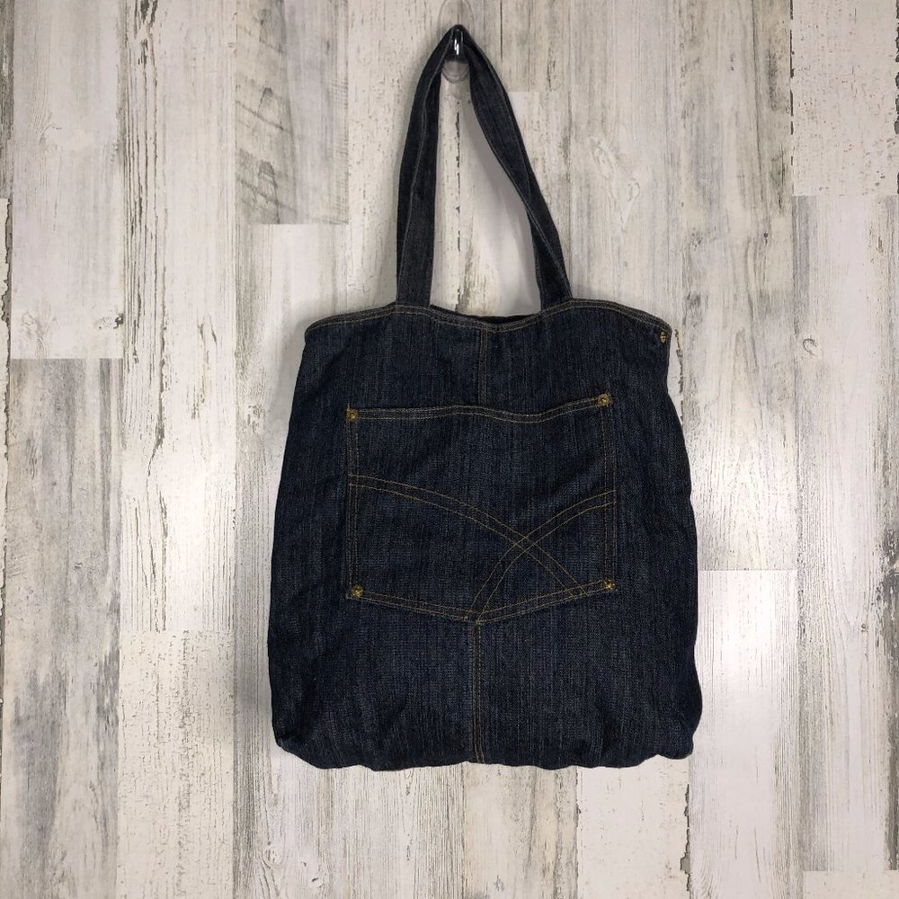 Womens Blue Denim Cotton Pockets Tote Bag